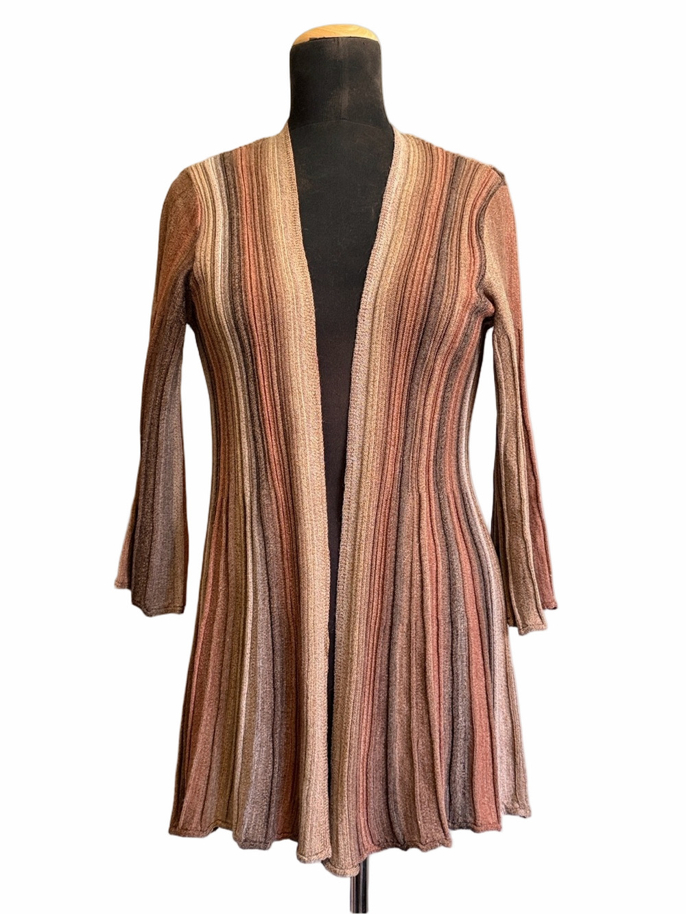 NEW Parkhurst Striped Ribbed Open-Front Women’s Cardigan, Shades of Brown